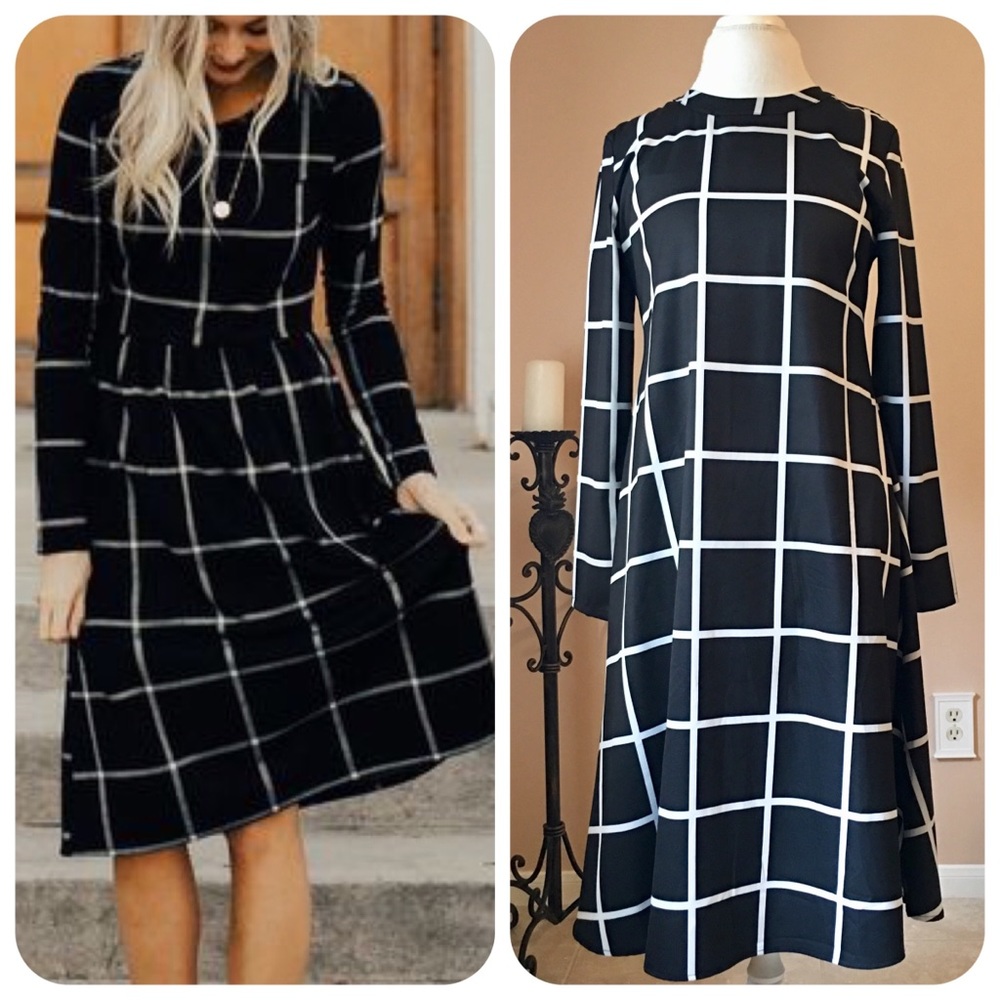 Black/White Windowpane A-line dress size Large